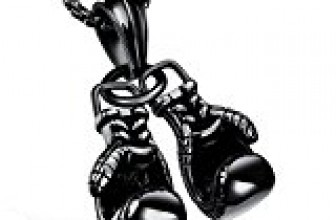 LBFEEL Men’s Stainless Steel Double Boxing Glove Pendant Necklace in 3 Colors (Black)