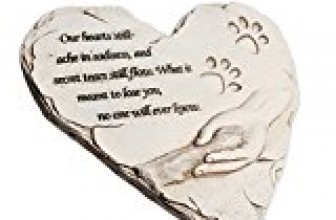 Dog Memorial Stone, Hand-printed heart-shaped personalized loss of pet gifts dog with sympathy poem and paw in hand design, meaningful dog memorial stepping stones for outdoor. JHB (White)