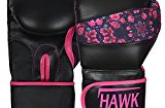 Hawk Pink Boxing Gloves Ladies Women’s Flowers Girls Leather Training Gloves Bag Gloves Mitts Muay thai Kick Boxing Gloves (Black, 16oz)