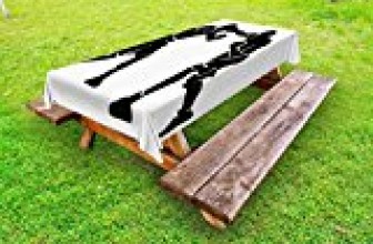 Ambesonne Sports Outdoor Tablecloth, Black Silhouettes of Professional Boxers Fighters Combative Exercise Punch Attack, Decorative Washable Picnic Table Cloth, 58 X 84 Inches, Black White